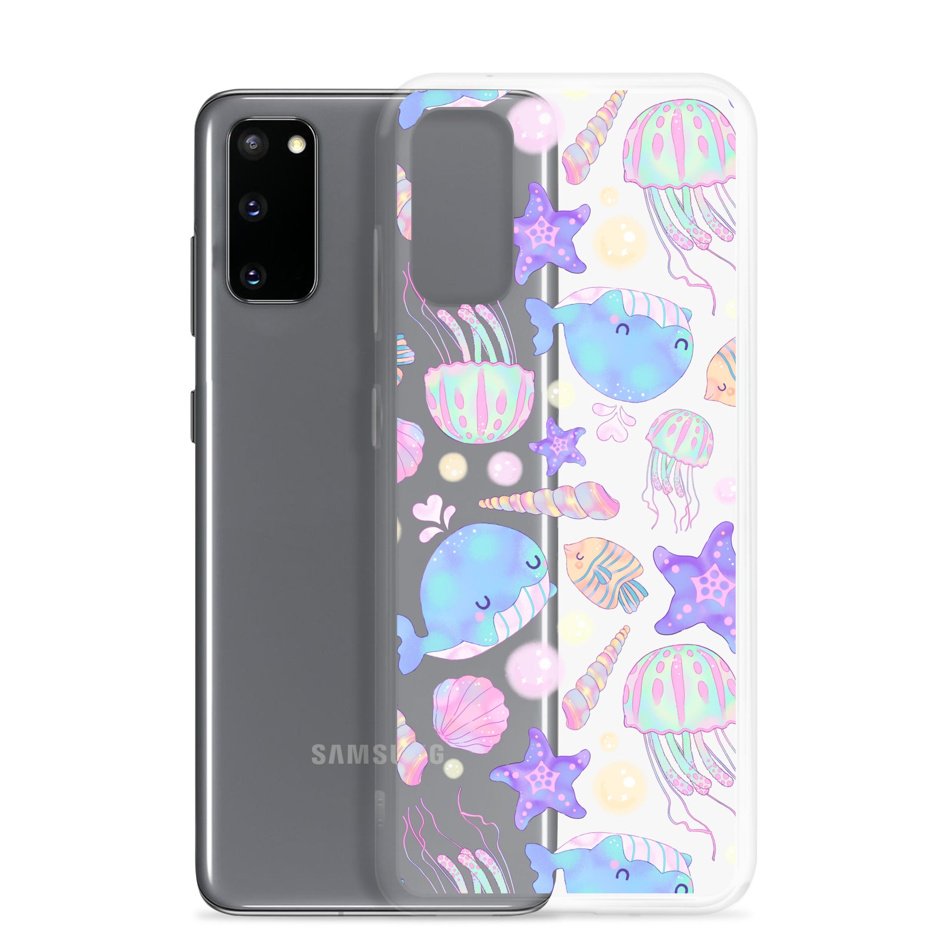 Stylish Under the Sea Samsung® Clear Case featuring cute marine designs, perfect for protecting your phone with flair.