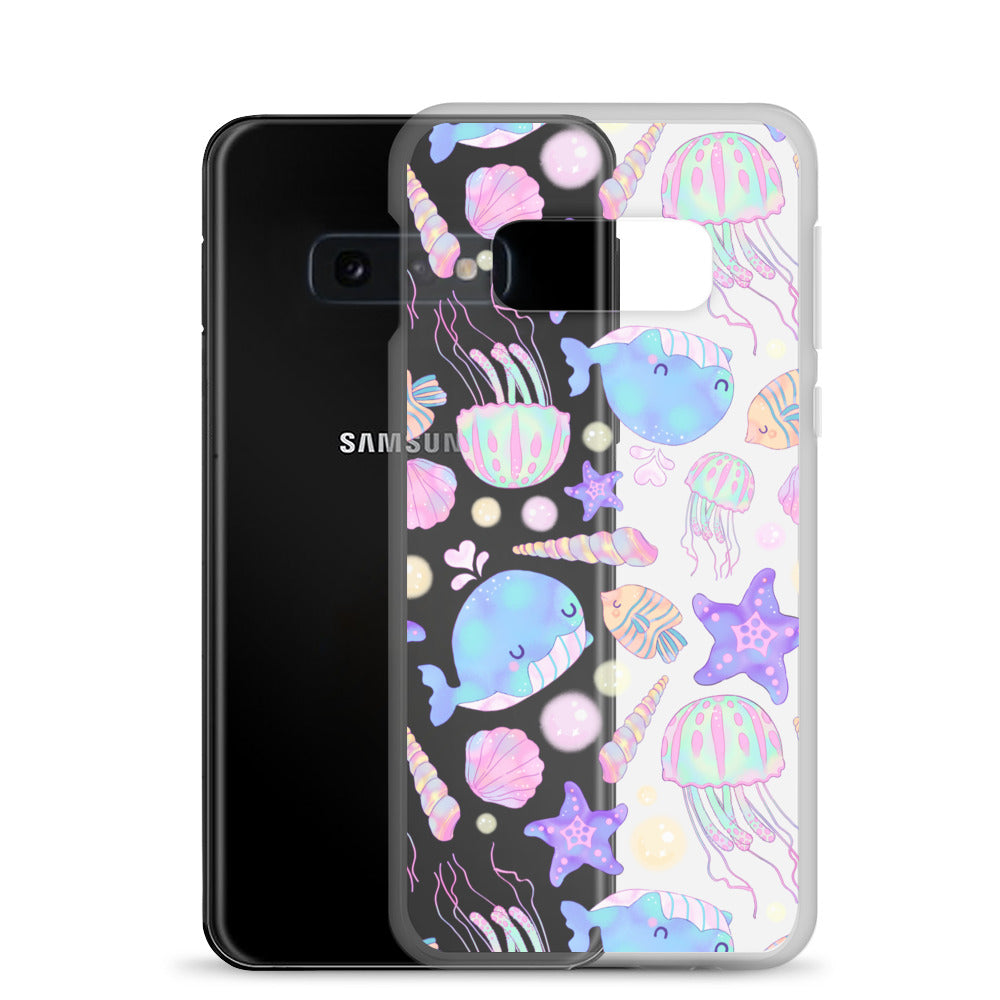 Cute Under the Sea Samsung® Clear Case featuring colorful sea creatures, perfect for protecting your phone in style.