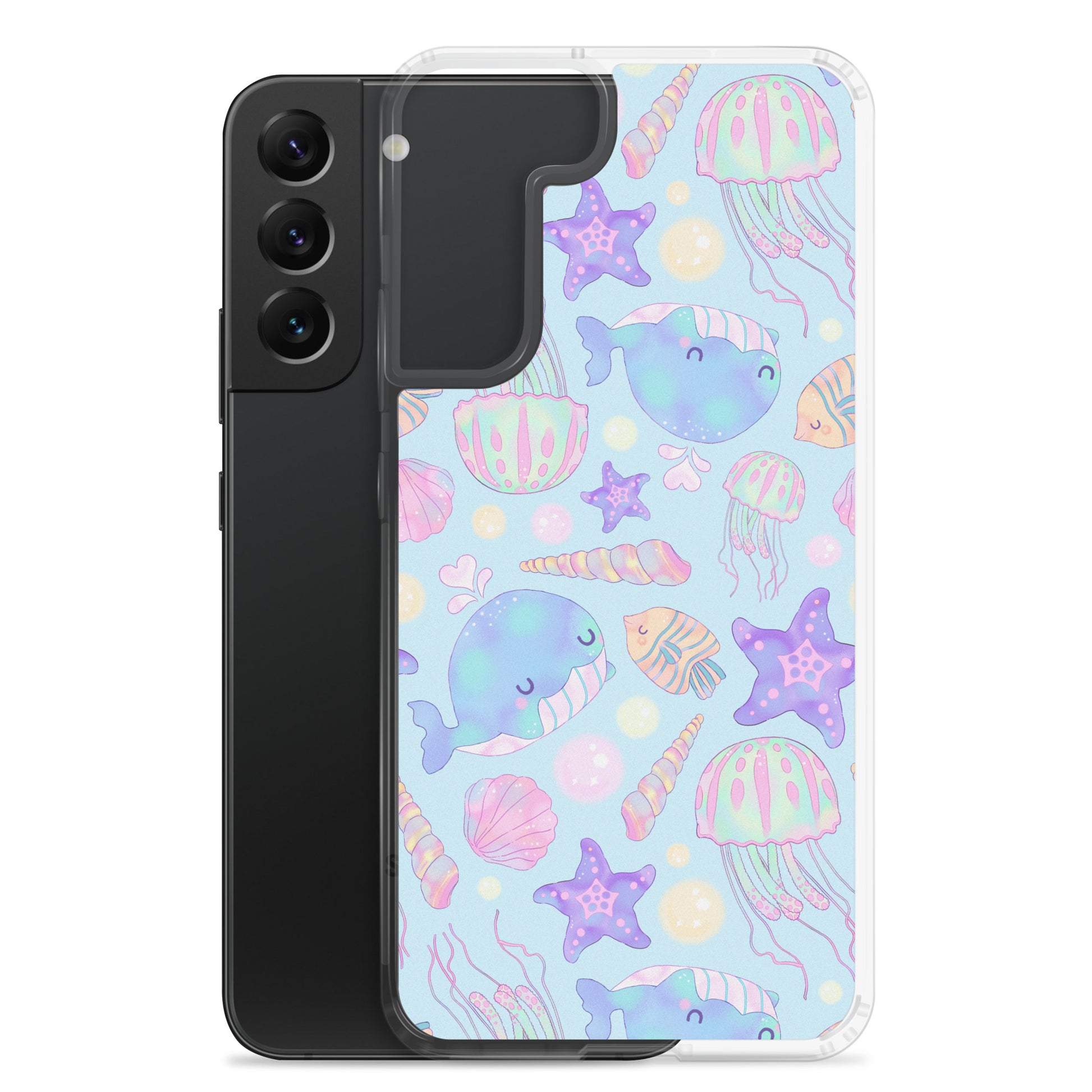 Colorful Under the Sea Samsung® Clear Case featuring cute sea creatures, perfect for protecting your phone stylishly.