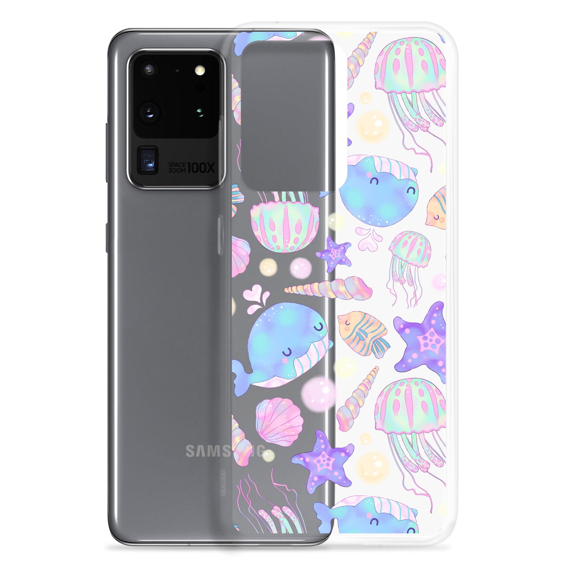 Under the Sea Samsung® Clear Case features cute sea creatures, protecting your phone while adding a kawaii style.