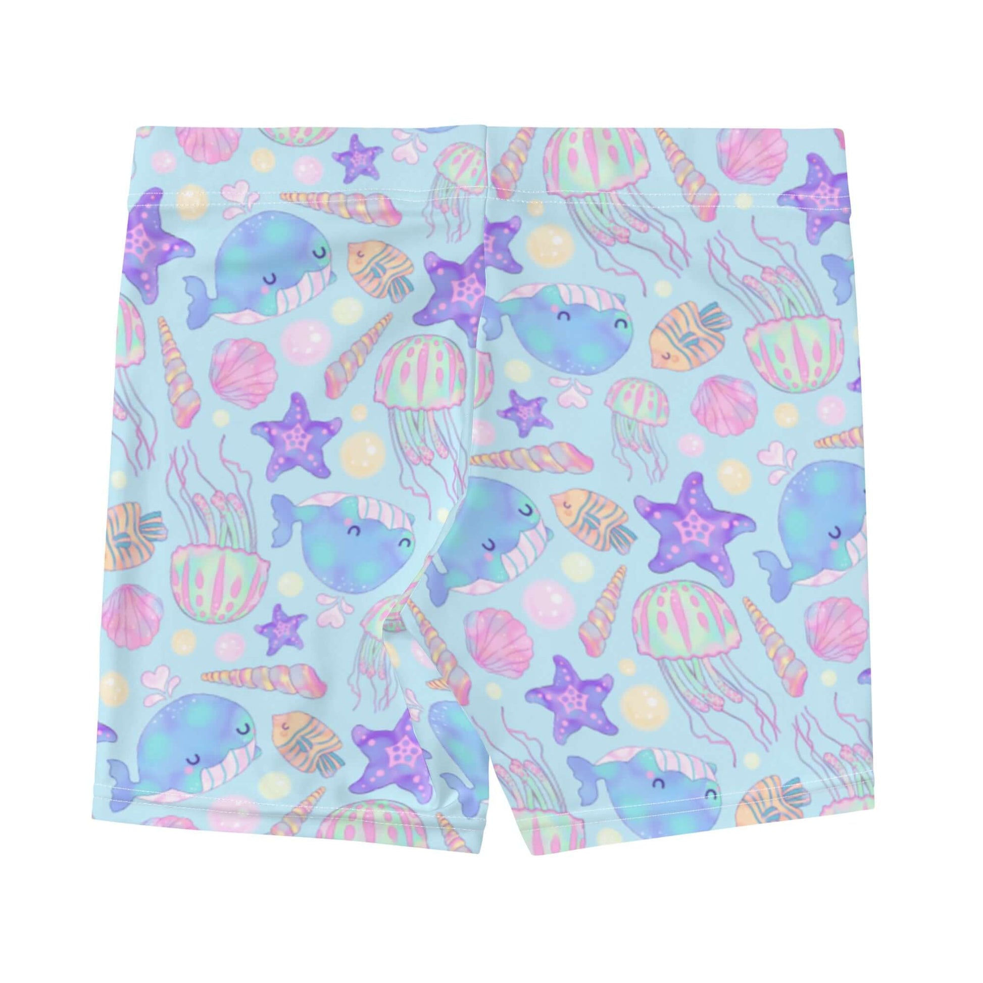 Colorful Under the Sea Shorts featuring cute ocean creatures, perfect for summer beach walks and boardwalk fun.