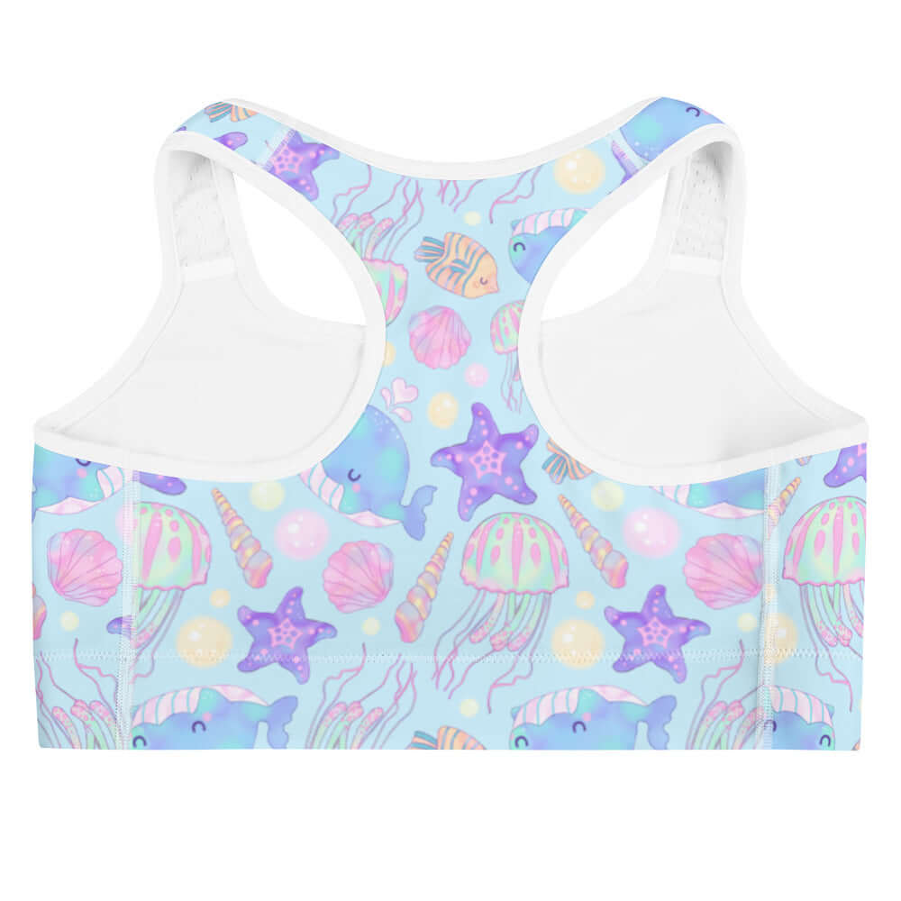 Under the Sea Sports bra features playful underwater friends, perfect for stylish support during workouts.