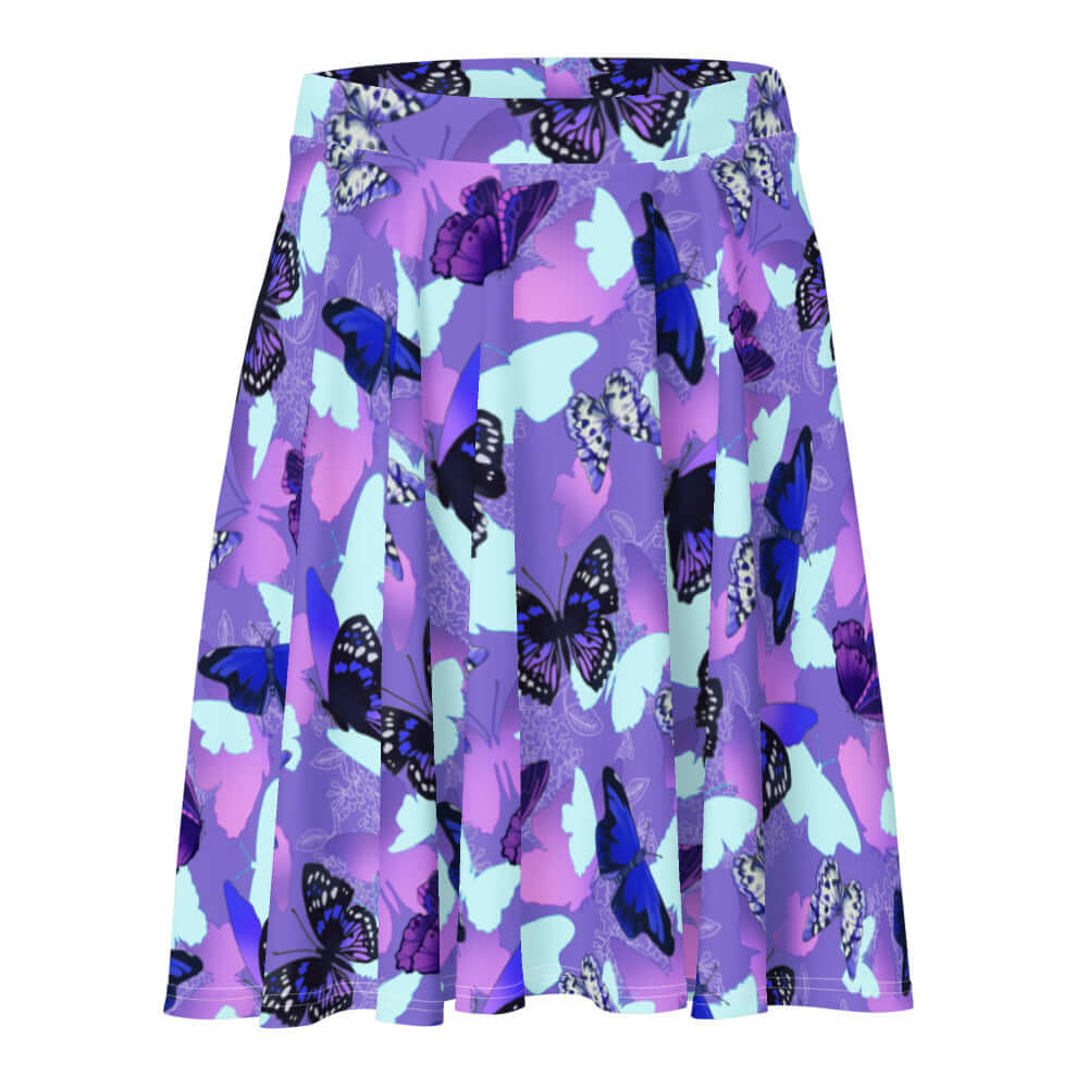 Vibrant Butterfly Skater Skirt with a flattering silhouette, perfect for any body type and comfy elastic waistband.