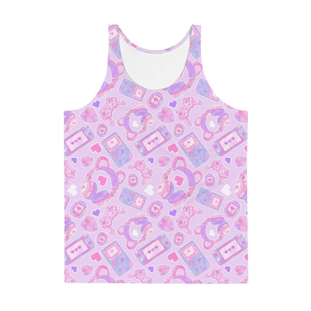 Vibrant Men's Gamer Girl Tank Top featuring fun gaming graphics, perfect for a stylish and relaxed look.