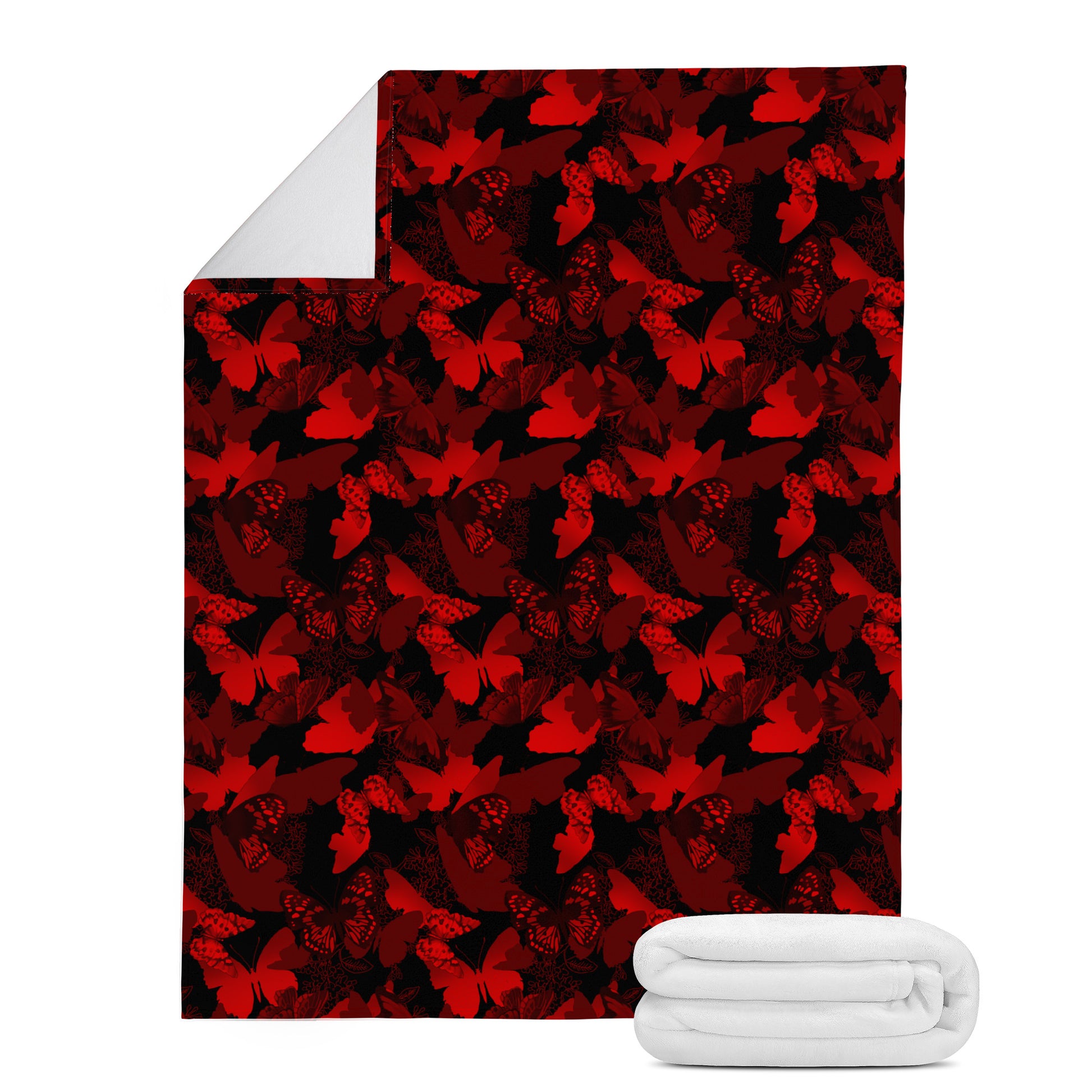 Cozy up with the luxurious Crimson Butterfly Blanket, featuring soft polyester and a stunning red butterfly design.